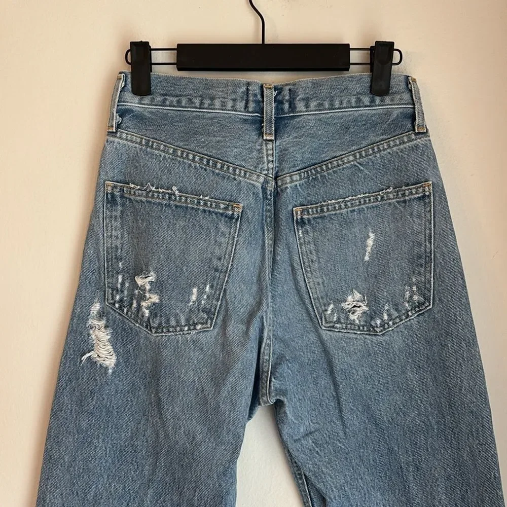 Agolde 90’s mid rise Women Light Blue Ripped distressed Denim Jeans size 23 EUC